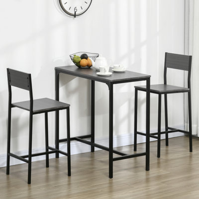 3 Piece Bar Table and Chairs, Industrial Dining Table Set for 2, Counter Height Kitchen Table with Bar stools