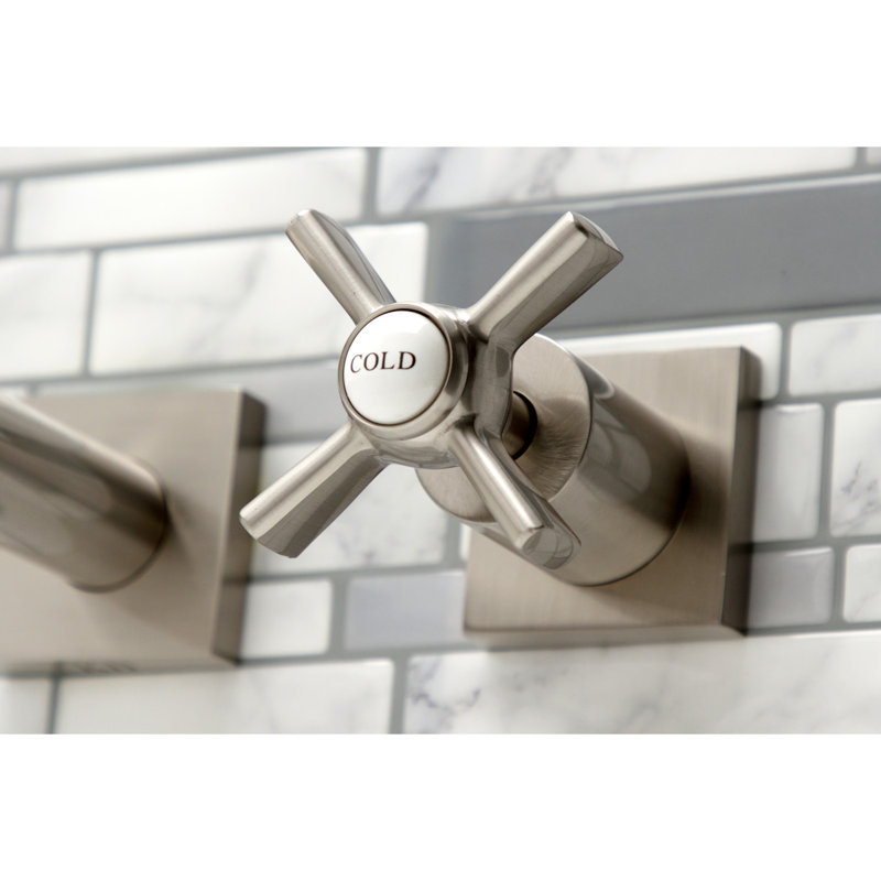 Kingston Brass Milano Two-Handle 3-Hole Wall Mount Roman Tub Faucet, Brushed Nickel, Millennium