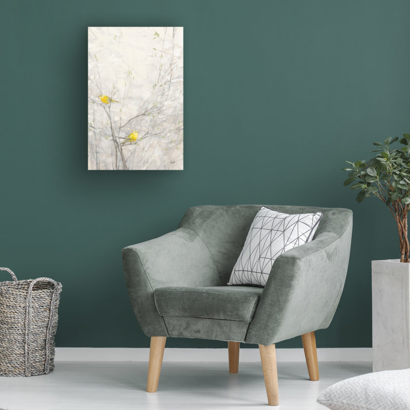 Yellow Birds on Branches Canvas Art with Wooden Frame
