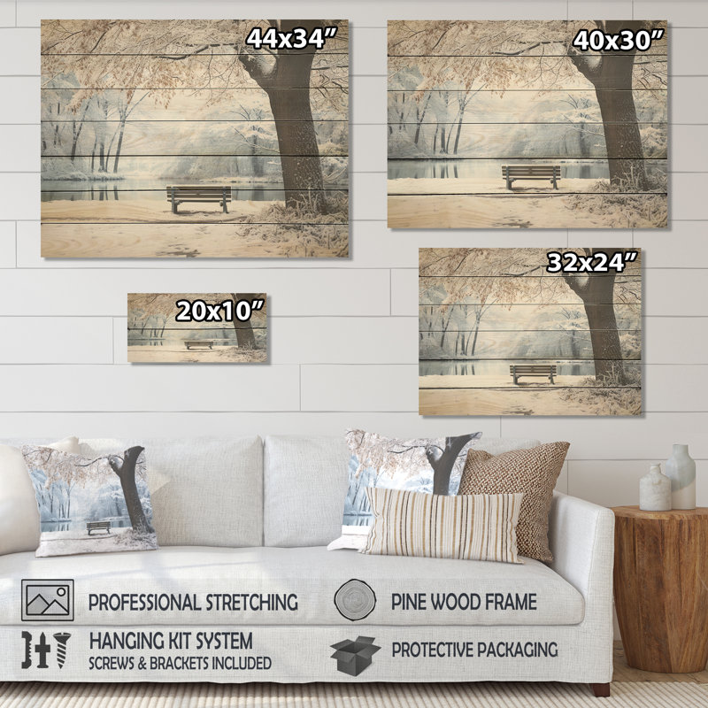 Toile florale enneigée II - Forêt sur bois, H 10 po x l 20 po x P 0,78 po