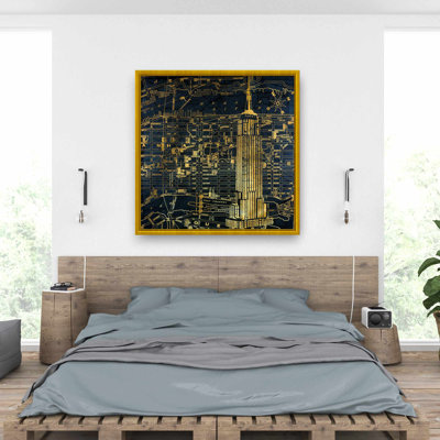 Gold City Blue Print - Toile encadrée industrielle pour chambre à coucher