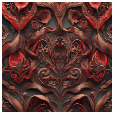 Intricate Red Floral Motif Bedding Ornate Design Bedspread Art
