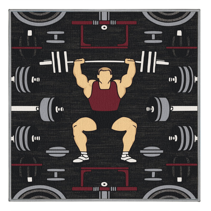 Washable Powerlifting Sports Area Rug, Square 8' x 8'