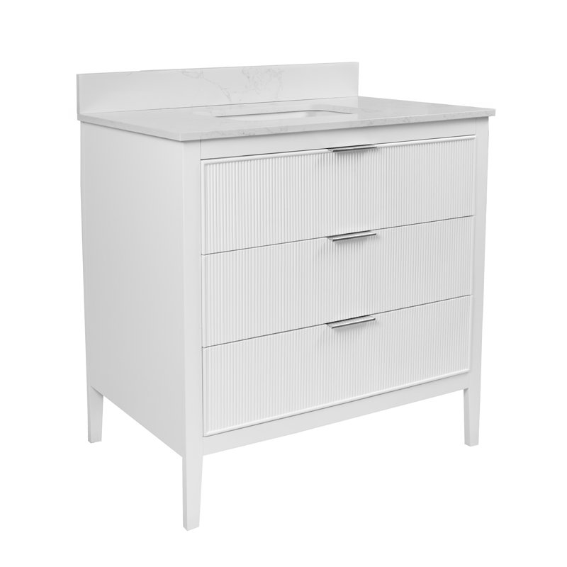 Evelyn Bathroom Vanity, White/Brushed Nickel, 36"