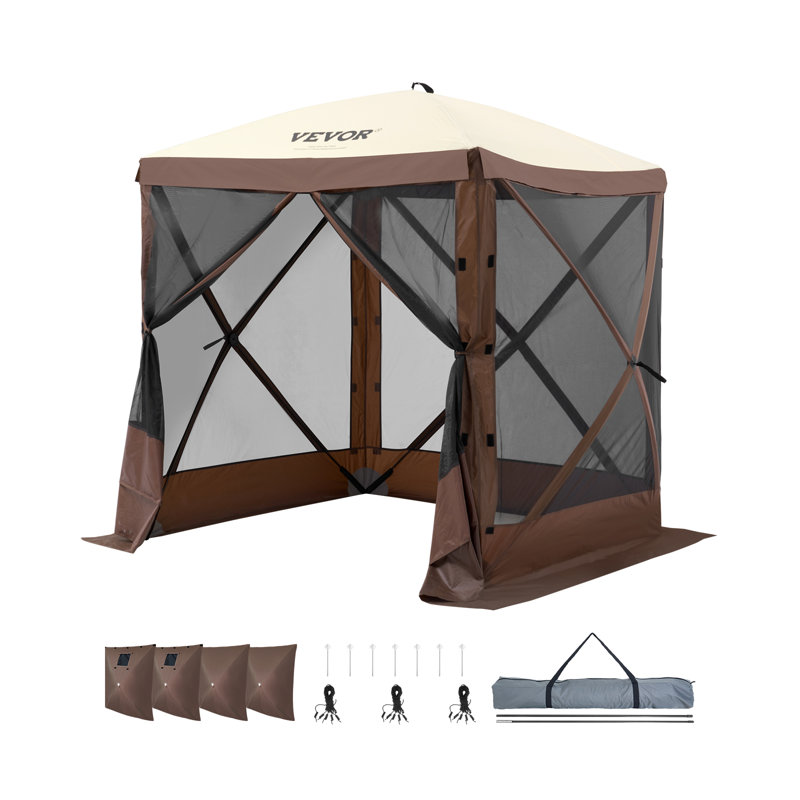 Brown 6 x 6 ft Pop-Up Gazebo Tent with Mesh Windows
