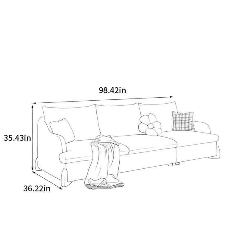 Canapé rond en tissu de style crème Log, 3, H 35,43 po x l 98,42 po x P 36,22 po