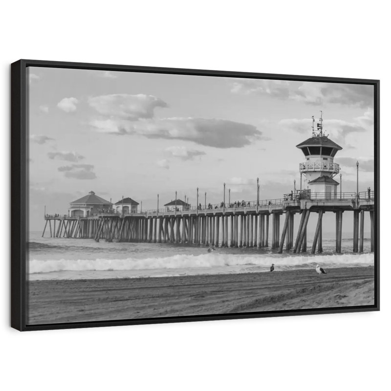 Jetée à Huntington Beach, Cadre flottant noir, 37 po x 25 po