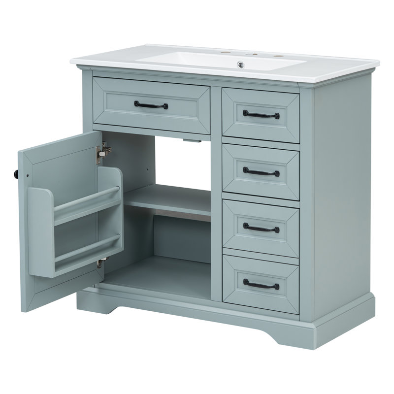 Essey 36'' Bathroom Vanity With Ceramic Sink, Gray, Black