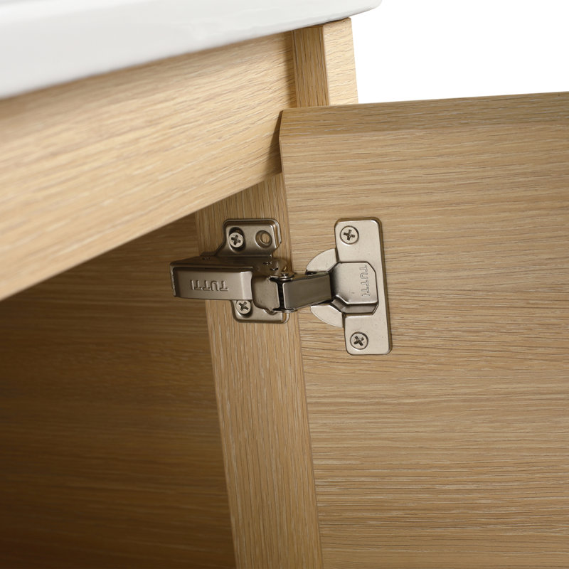 Meuble-lavabo mural avec lavabo en céramique blanche et tablettes de rangement, 60"