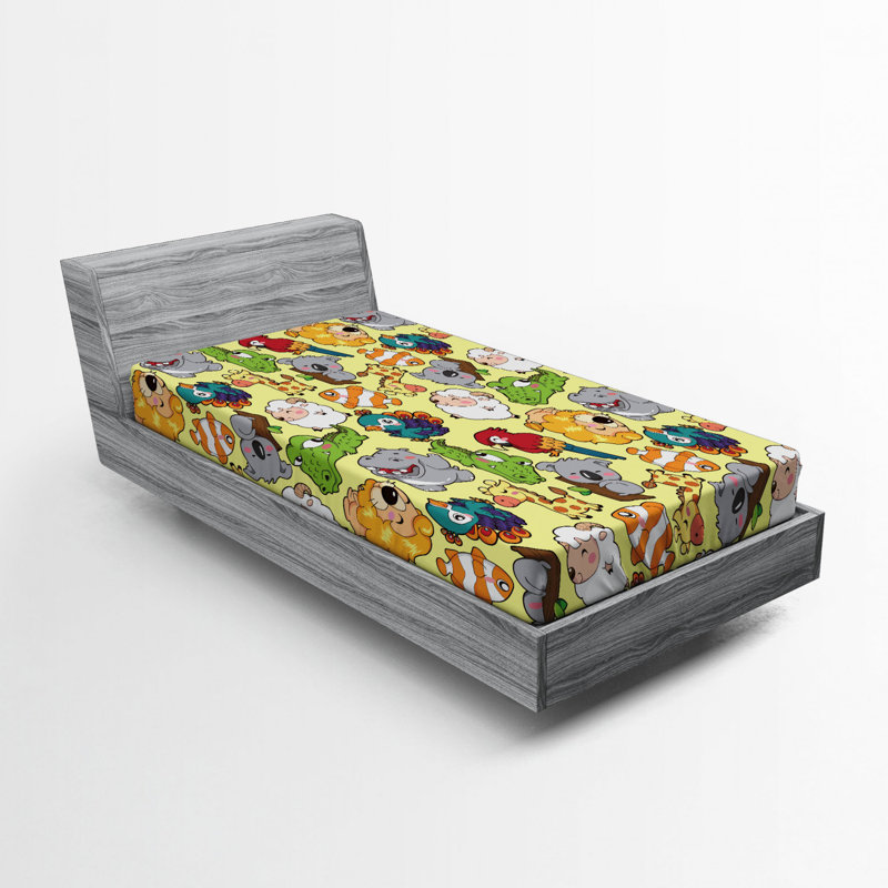Drap-housse pour enfants, Drap-housse de taille simple, Rouge, vert / dinosaure