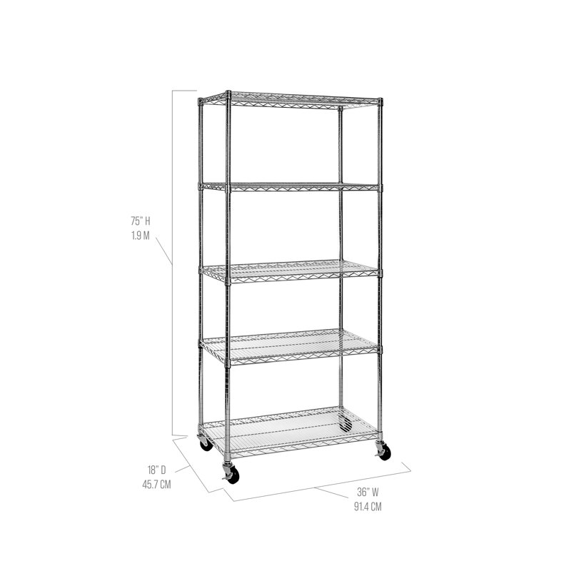 UltraDurable 5-Tier Adjustable Steel Wire Shelving Unit with Wheels