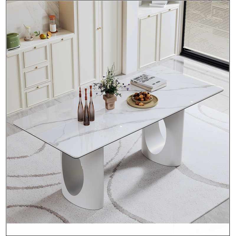 0.47" Thick Sintered Stone Composite Tempered Glass Top Rectangular Dining Table