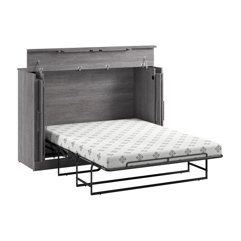 Lit escamotable 75W avec matelas 75W, Gris, Full