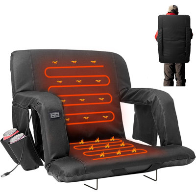 Tashie 25IN Oversized Single Heated Stadium Seat Bleacher Seat With Back & Arm Support, Heated Bleacher Seats For Sports Events, Hiking