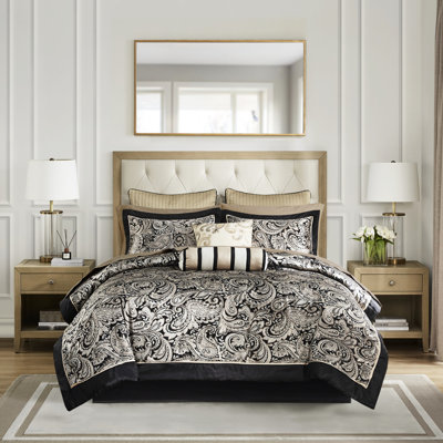 Édredon en coton noir 12 pièces pour lit double - attrait moderne et élégant