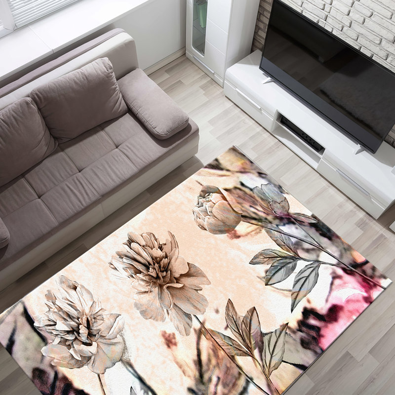 Non-Woven Thin Type Printed Rug with a Vibrant Floral Design Perfect for Beautifying Any Indoor Living Space