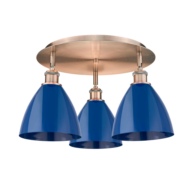 Plafonnier encastré 3 lumières 7,5 po Allare, Bleu, Cuivre antique