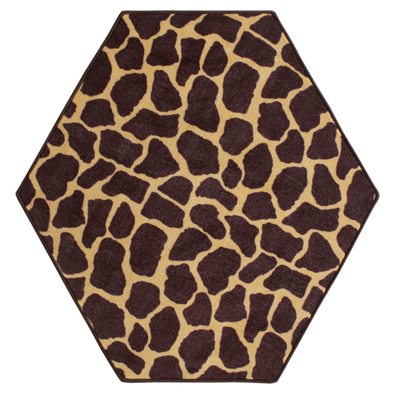 Tapis brun / brun clair à imprimé animal, Hexagone 9 pi