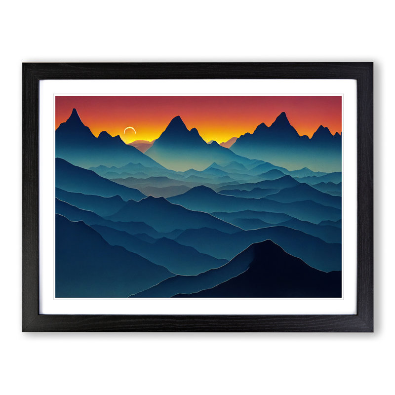 Endearing Mountain Sunset - Single Picture Frame Print, Black Framed, 25cm H x 34cm W x 2cm D