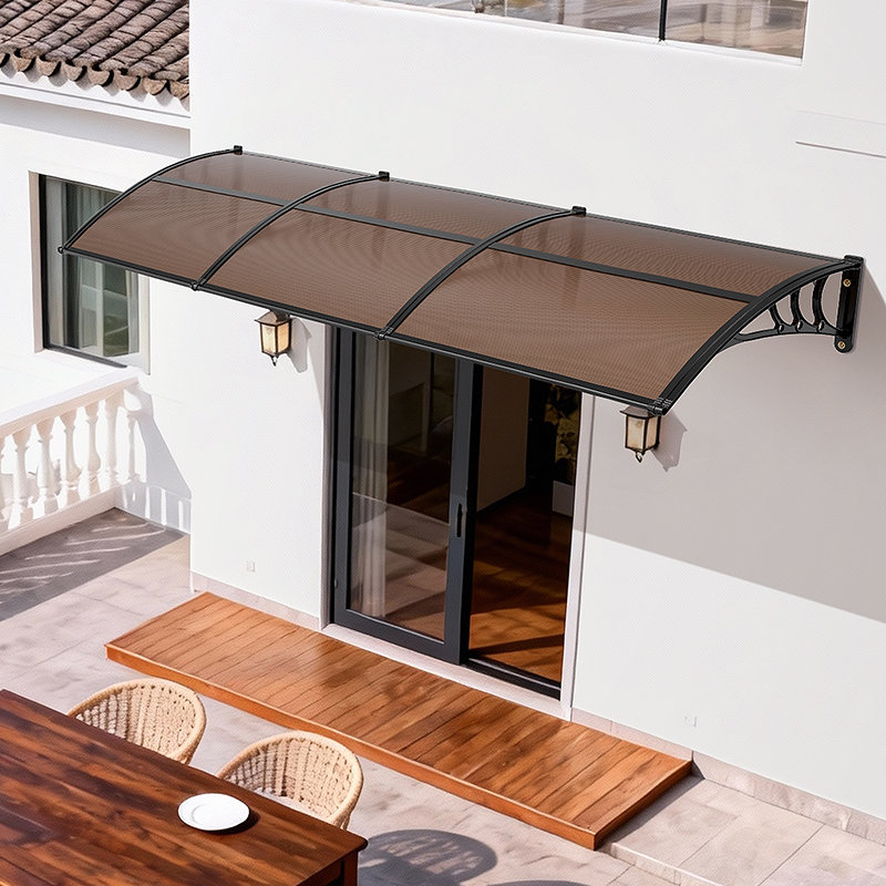 Awnings for Door Entrance, 38 x 117 in, Exterior Front Door Window Awnings with Drainage & ABS Bracket, Rain Snow Sun Protection, Overhang Polycarbonate Door Canopy for Porch Patio, Brown