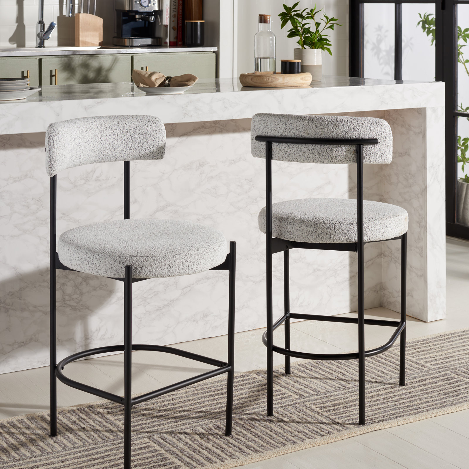 Liana Upholstered Counter Stool, Black/White