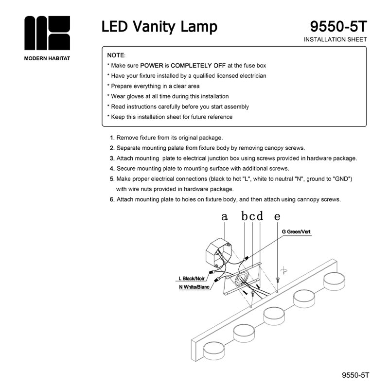 Black Adjustable 5-Light LED Vanity Light with Dome Shade