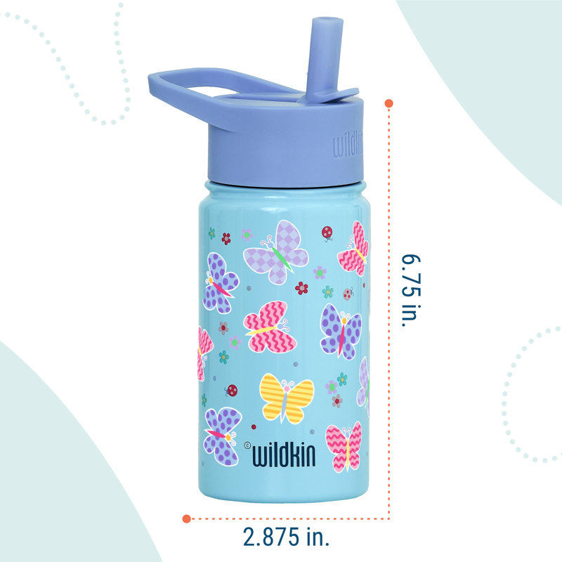 Bouteille d'eau en acier inoxydable 14 oz pour enfants Wildkin - sans BPA, étanche, isolée, facile à nettoyer - bleu papillon