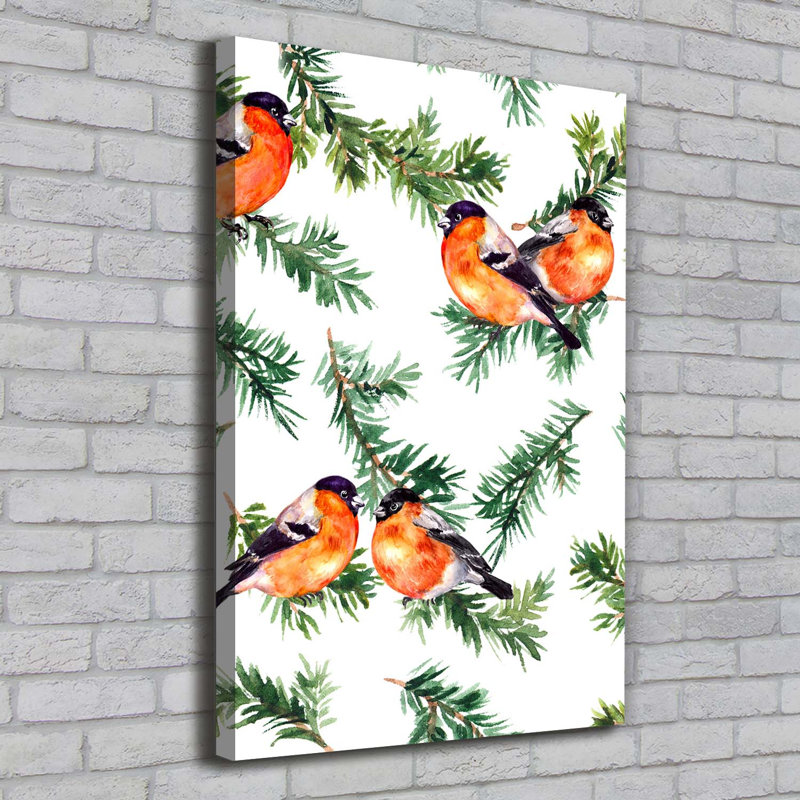 Robin And Conifers - Wrapped Canvas Print