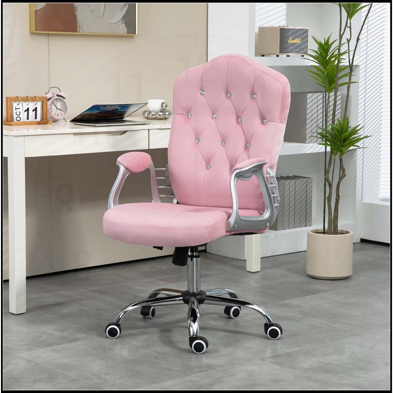 Chaise de bureau confortable avec capitonnage à boutons, roues pivotantes, hauteur réglable et fonction d'inclinaison pour une expérience de travail améliorée