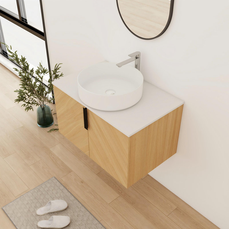Meuble-lavabo mural simple 30 po avec comptoir en céramique, Blanc lustré