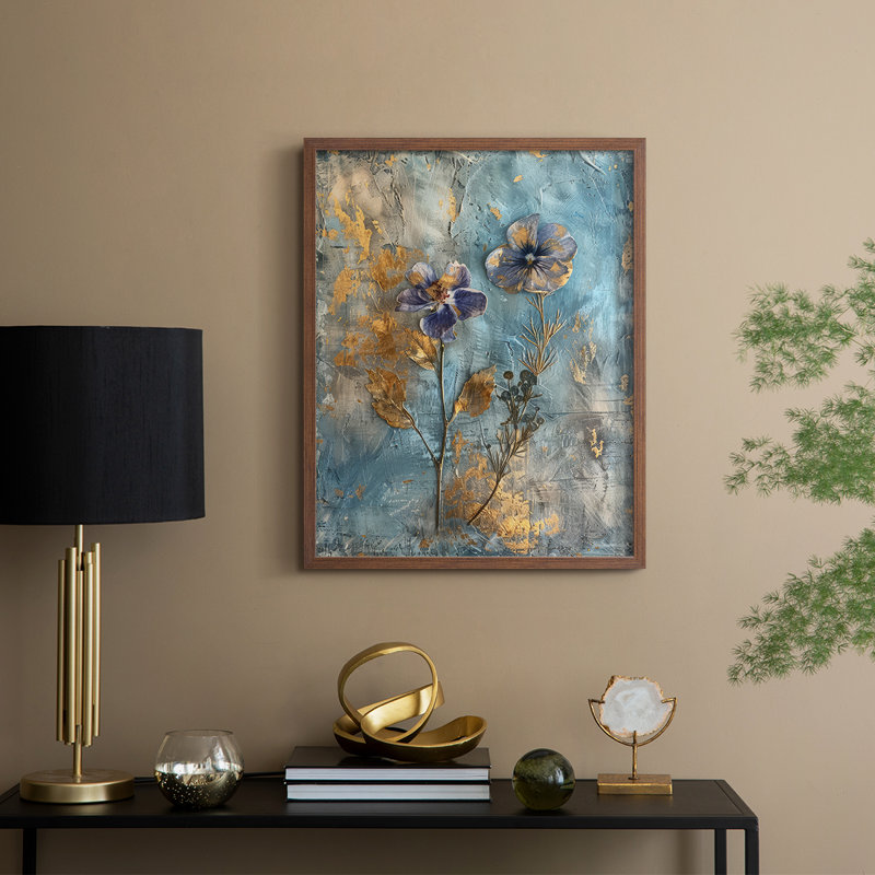 FLORAL Series XL - reproduction encadrée de qualité supérieure - prête à être accrochée - aucun clou requis, Noyer
