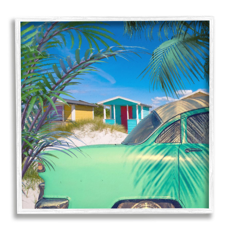 Art rétro, giclée encadrée par Steve Hunziker, H 17 po x l 17 po x P 1,5 po, Giclée encadrée blanc bord de mer