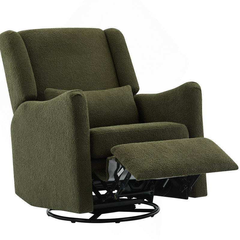 Swivel Recliner Chair with Pillow, Seaweed Green Boucle Incorrect