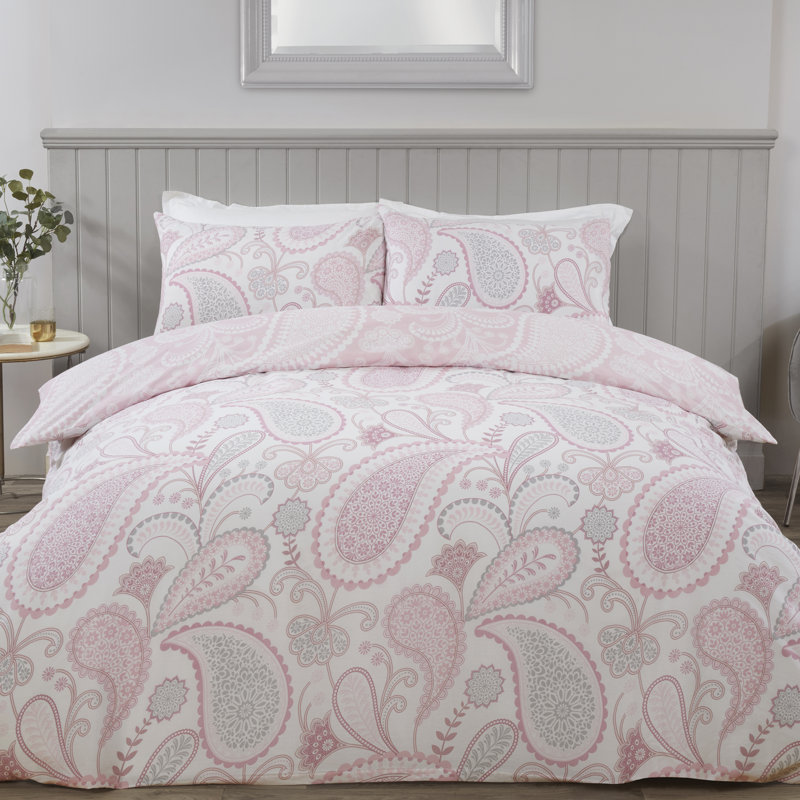 Englert Cotton Blend Paisley Duvet Cover Set with Pillowcases, Super King Duvet Cover + 2 King Pillowcases, Pink