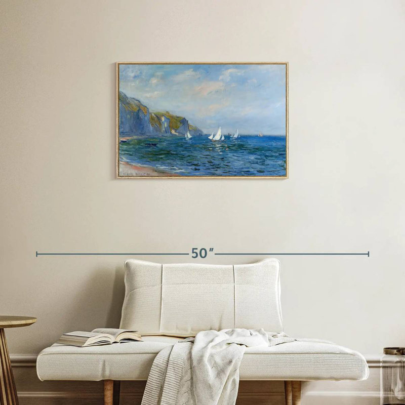Falaises et voiliers à Pourville, Cadre flottant en bois naturel, 31 po x 21 po