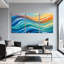 Nautique et plage, vagues de l'océan colorées avec ancres et boussoles, ensemble de 3 impressions sur toile-264957398