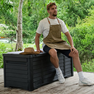 Edrosie Inc 120 Gallons Water Resistant Resin Lockable Deck Box with cushion