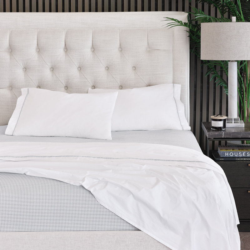 Malaya Egyptian Cotton Percale Gingham Sheet Set, Haze, Twin