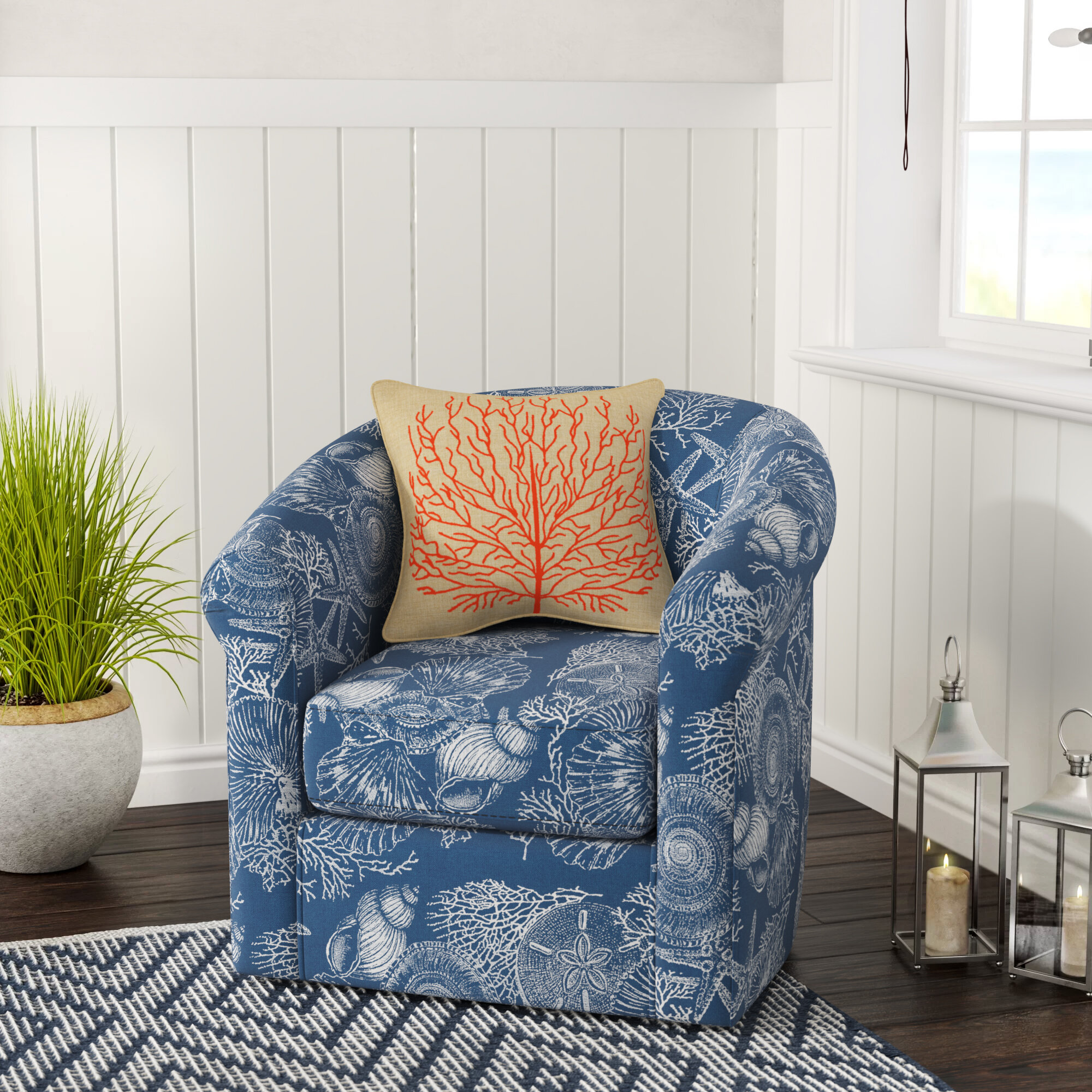 Home Barrel Club Coastal Reviews Chair Swivel Beachcrest Meigs & Upholstered | Wayfair