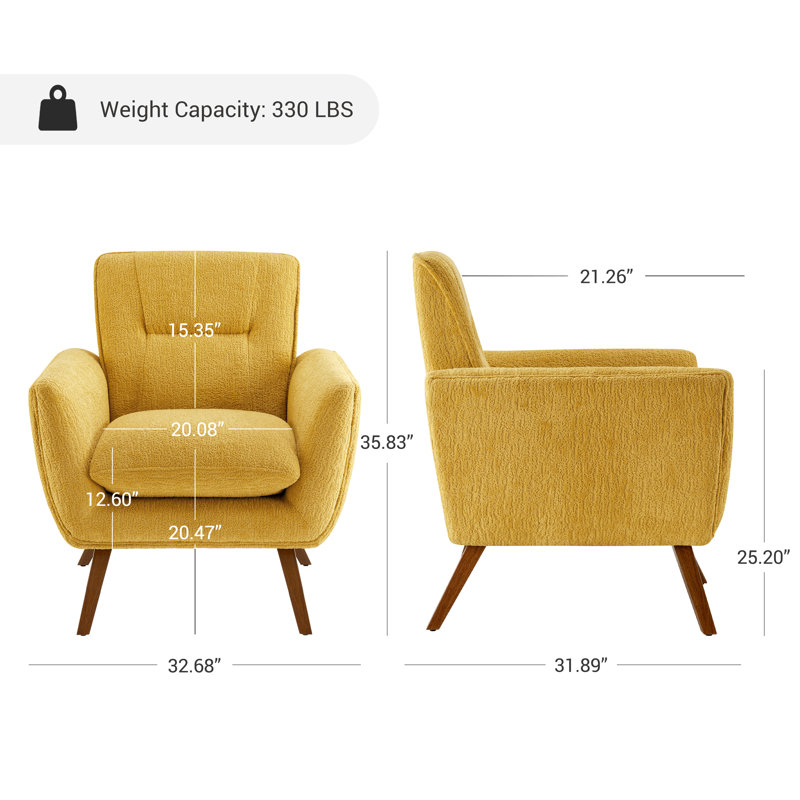 Robertia 32.68" W Upholstered Tufted Armchair, Yellow Fabric