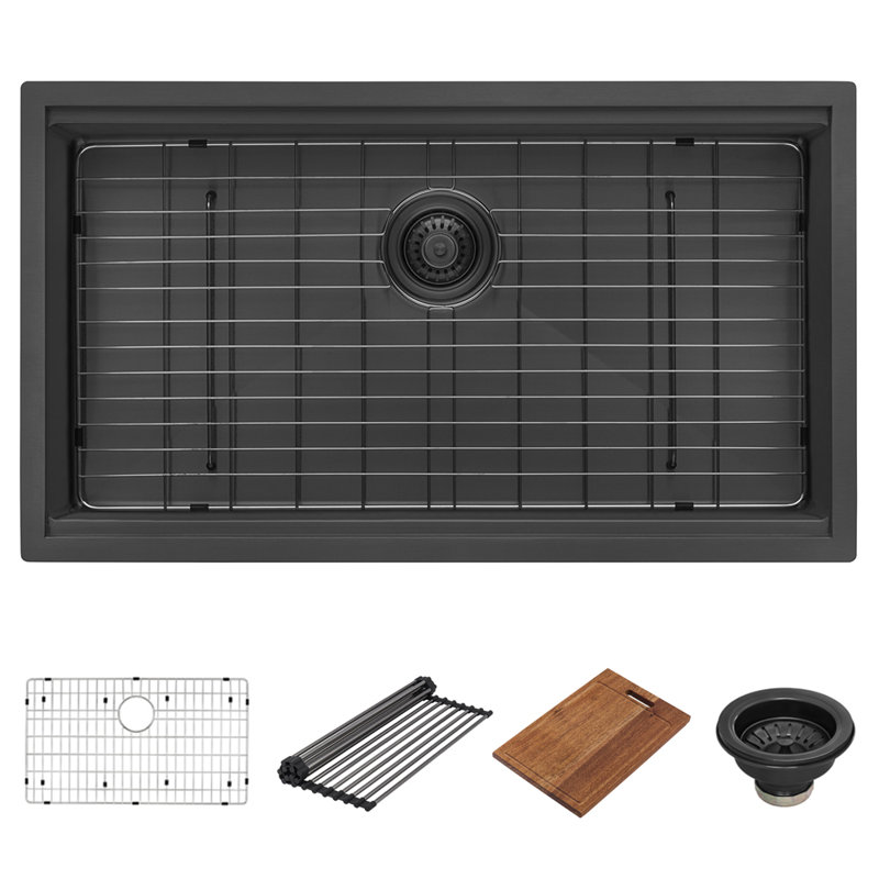 Workstation 33" L x 19" W Undermount Kitchen Sink with Sink Grid, 30" L x 19" W, Matte Gold