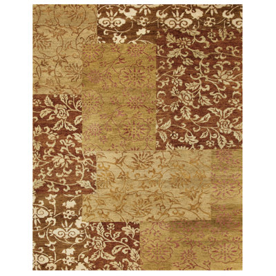 Tapis oriental à motif floral noué à la main Rainy crème / doré 7 pi x 9 pi x 9 pi 9 po