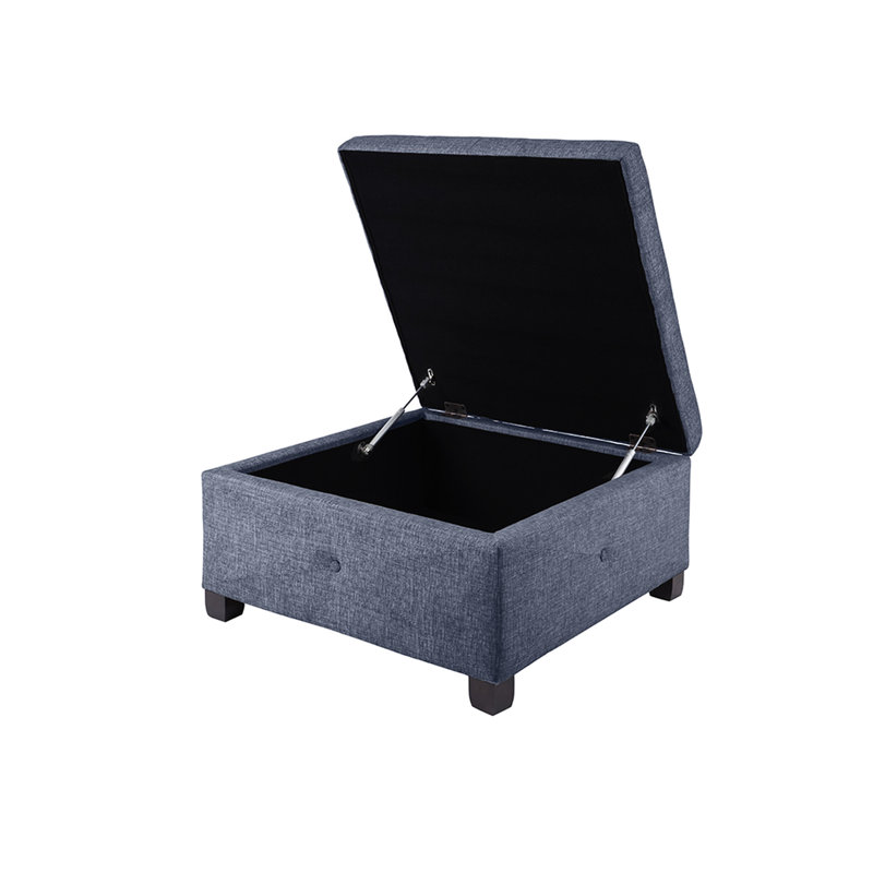 Versatile Storage In Blue - Solid Wood Legs, Button Tufting Square For Feature And Plywood, Dark Coffee, Blue