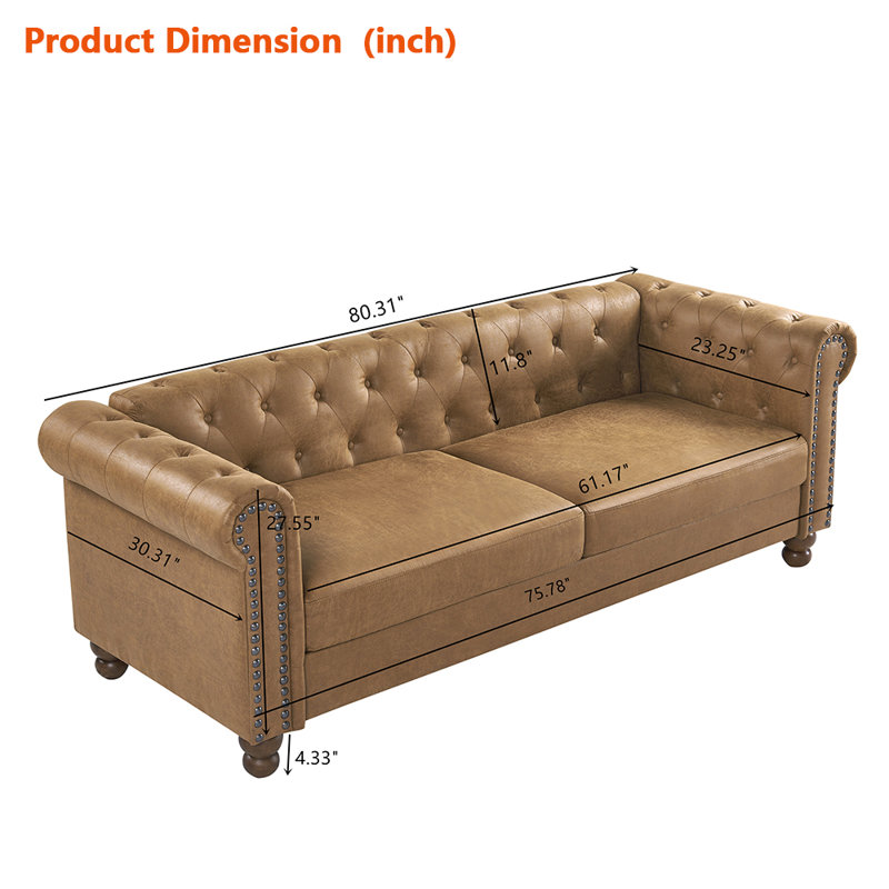Canapé rembourré 79,53 po Aagot, Tissu brun