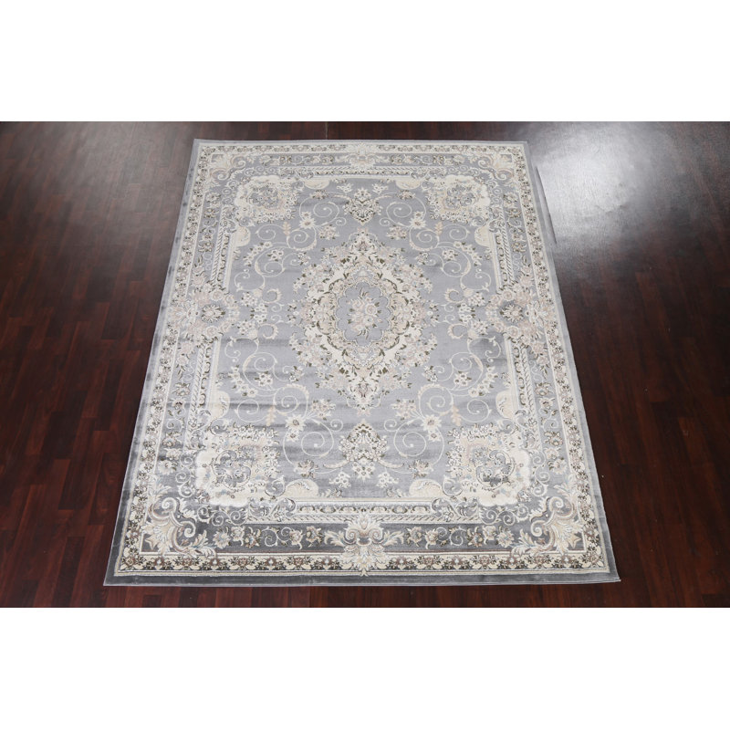 Tapis oriental gris transitionnel floral 2X3, Rectangle 6 pi 7 po x 9 pi 6 po