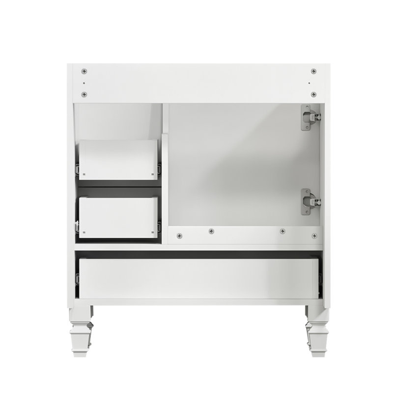 Meuble-lavabo blanc 30 po. Armoire de rangement abondante - 1 porte à fermeture douce et 3 tiroirs