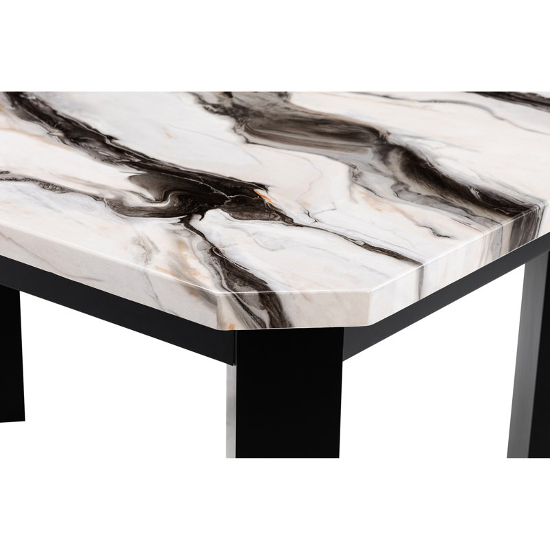 Table rectangulaire gris foncé, base à 4 pieds, plateau épais, 6 sièges, table de bar moderne attrayante avec forme, 6 pour la salle à manger