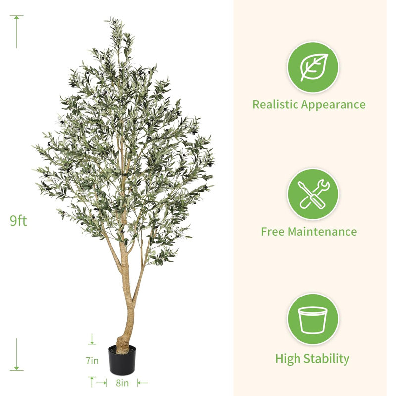 Olive artificielle avec tronc de bois naturel, 9 pi