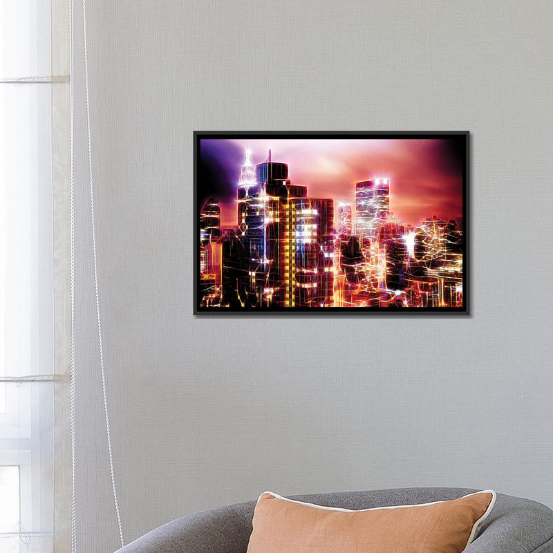 «City of Light», impression sur toile, H 18 po x l 26 po x P 1,5 po, Toile avec cadre noir, Pas de tapis