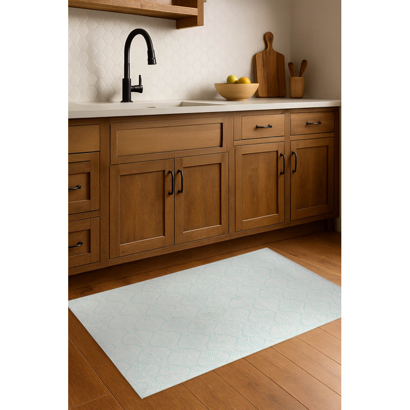 Tapis de cuisine antidérapant Elegant Palms, Rectangulaire 3 pi x 5 pi, Bleu clair